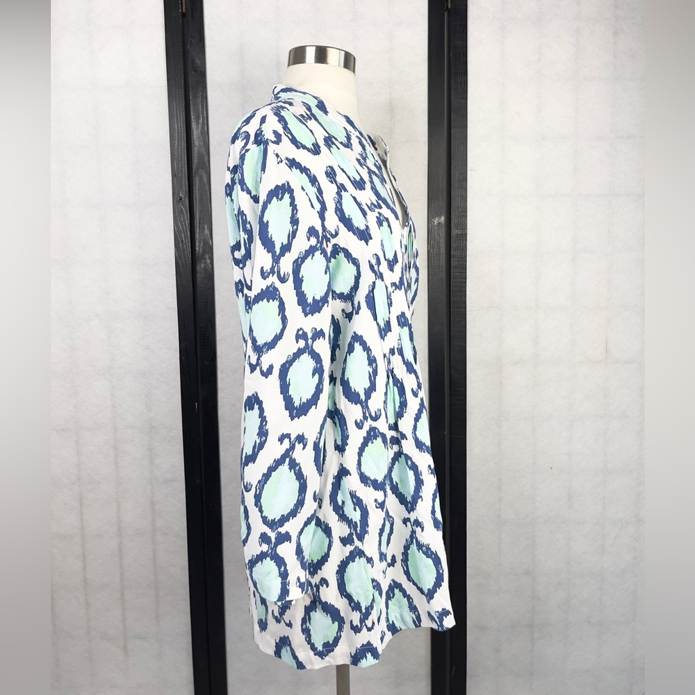 Lilly Pulitzer White and Blue Boxy Tunic with Mandarin Collar L - Picture 4 of 10